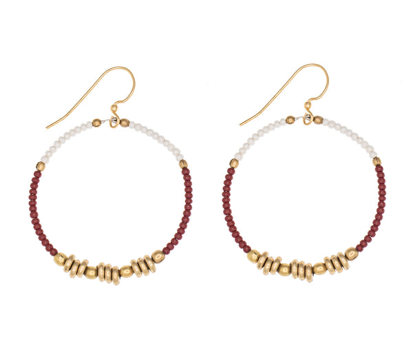 <br> Colorblocked Brass Hoops <br> Garnet
