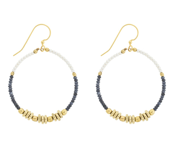 <br> Colorblocked Brass Hoops <br> Midnight Blue